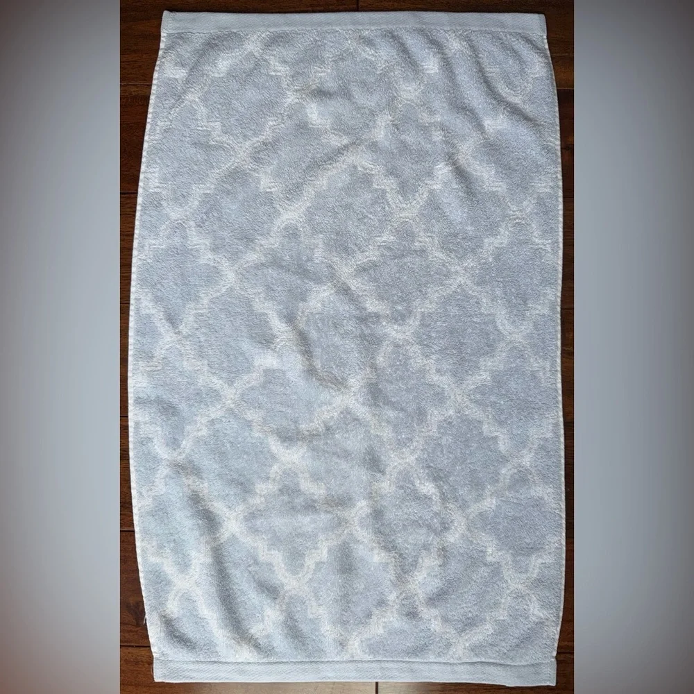 Garnet Hill 100% Cotton Aqua/White 2 Hand Towels.  Size 18”x30” Made In Brazil
